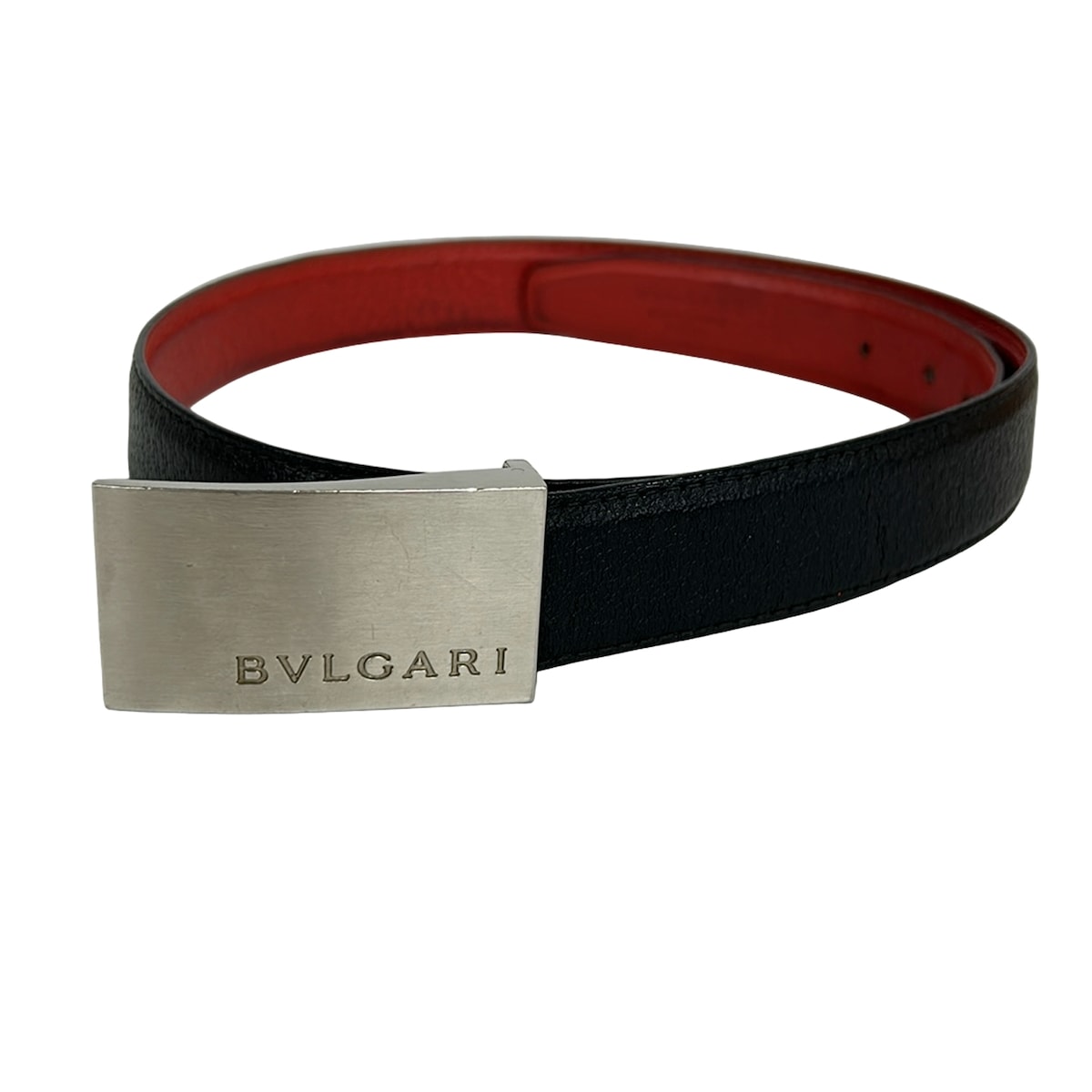 【新着】【中古】BVLGARI(ブルガリ) ベルト リバーシブル 黒×レッド×シルバー レザー