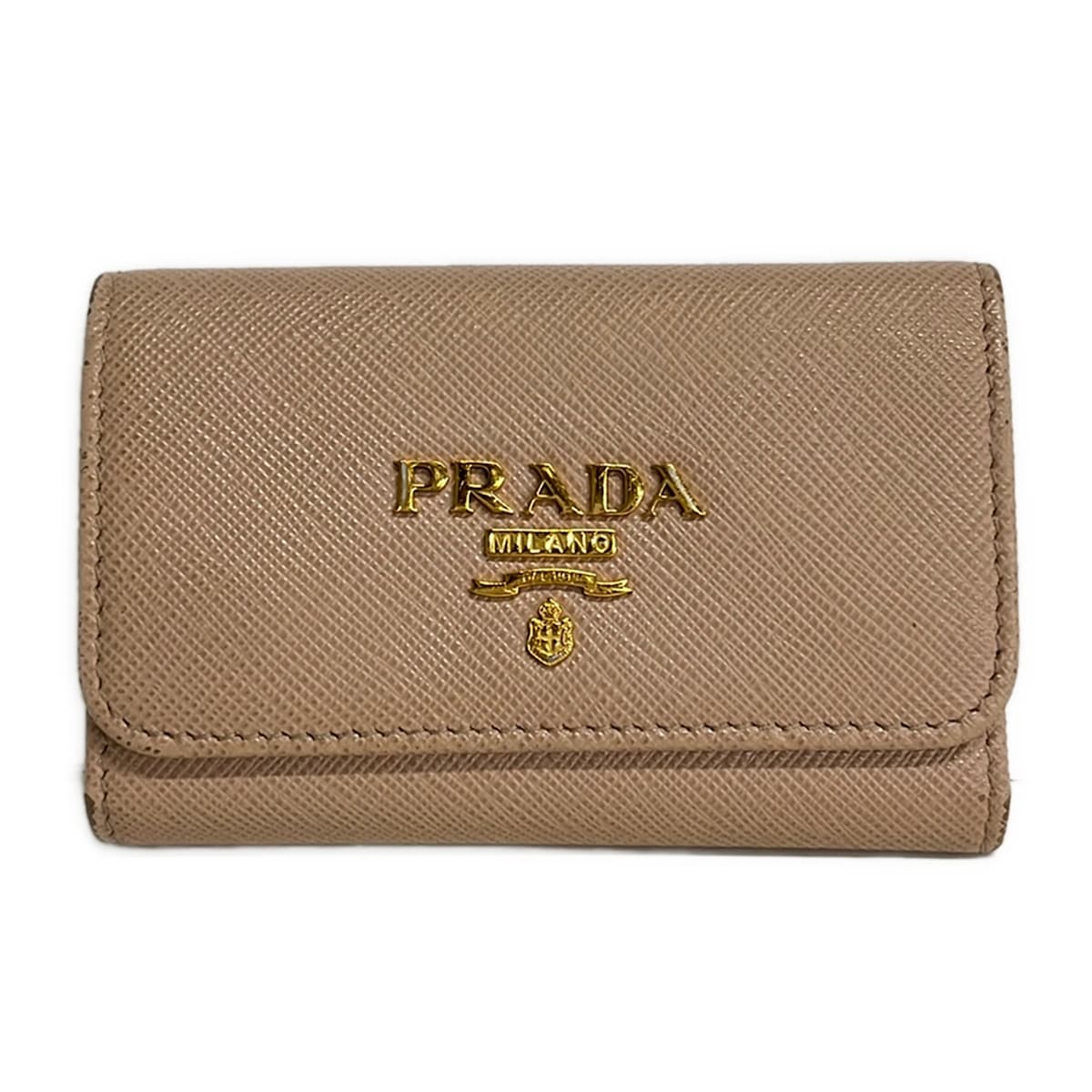 【中古】PRADA(プラダ) キーケース 4連フック/キーリング付き ピンクベージュ レザー