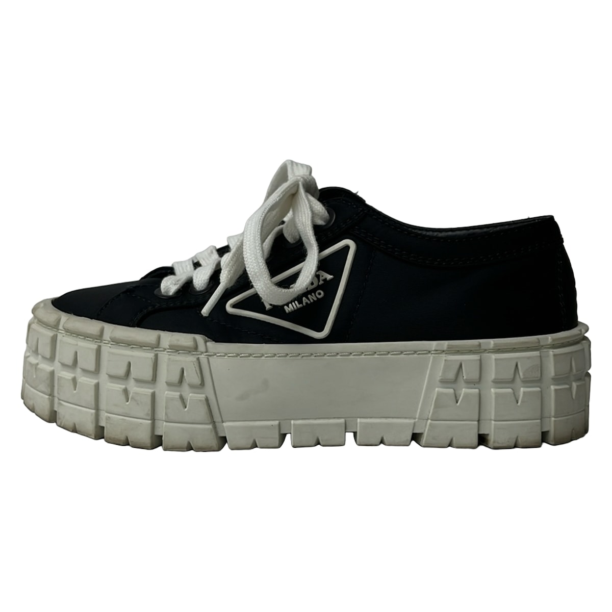 【中古】PRADA(プラダ) ダブルホイールスニーカー スニーカー 黒×白