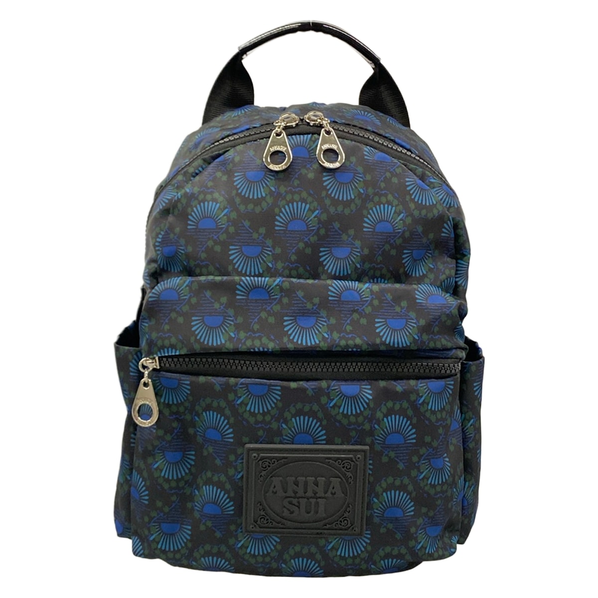 【中古】ANNA SUI(アナスイ) 背嚢 2way 黒×青色×マルチ なめし革 バックパック・リュック-レディースバッグ