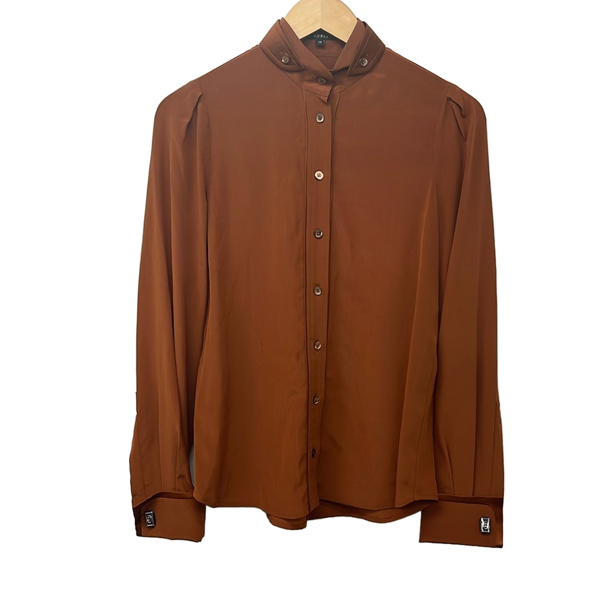 【新着】【中古】GUCCI(グッチ) 長袖シャツブラウス シルク ブラウン