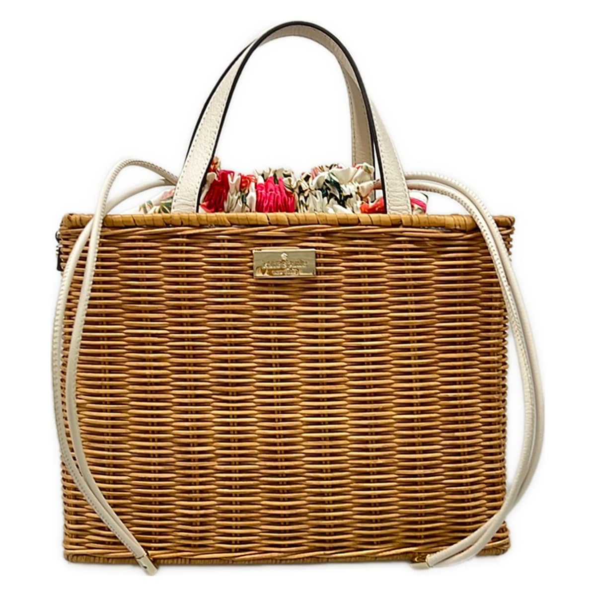 【新着】【中古】Kate spade(ケイトスペード) ブルーム ストリート サム ハンドバッグ かごバッグ ライトブラウン×白 レザー