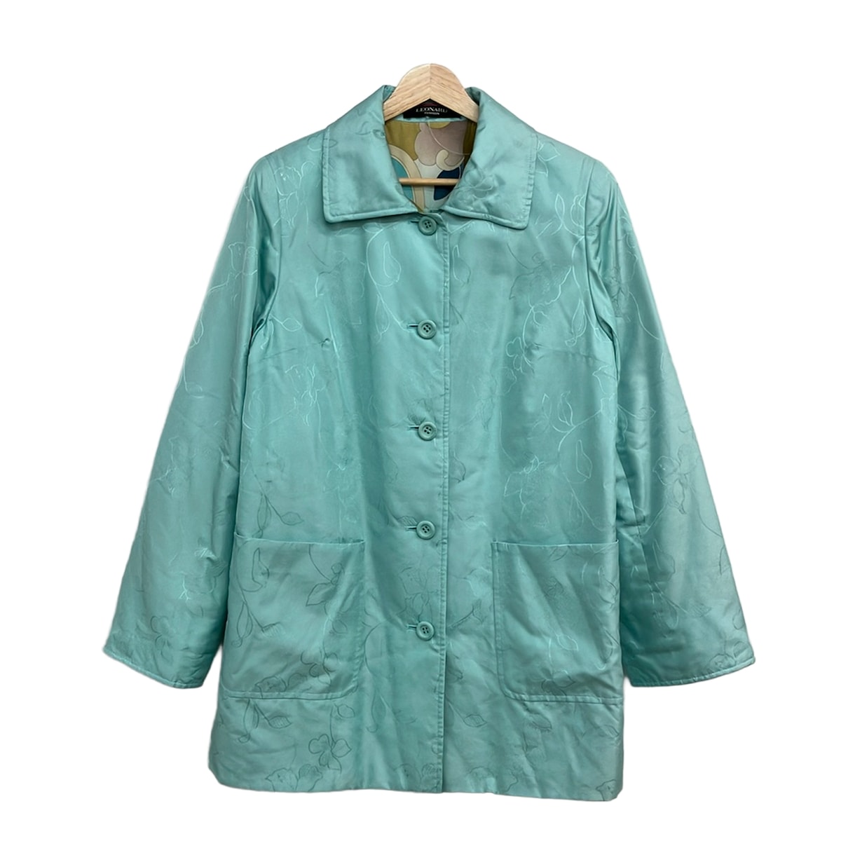 【中古】LEONARD(レオナール) 厚地の外套 長袖/絹地/花柄/秋/冬 点火装置青色