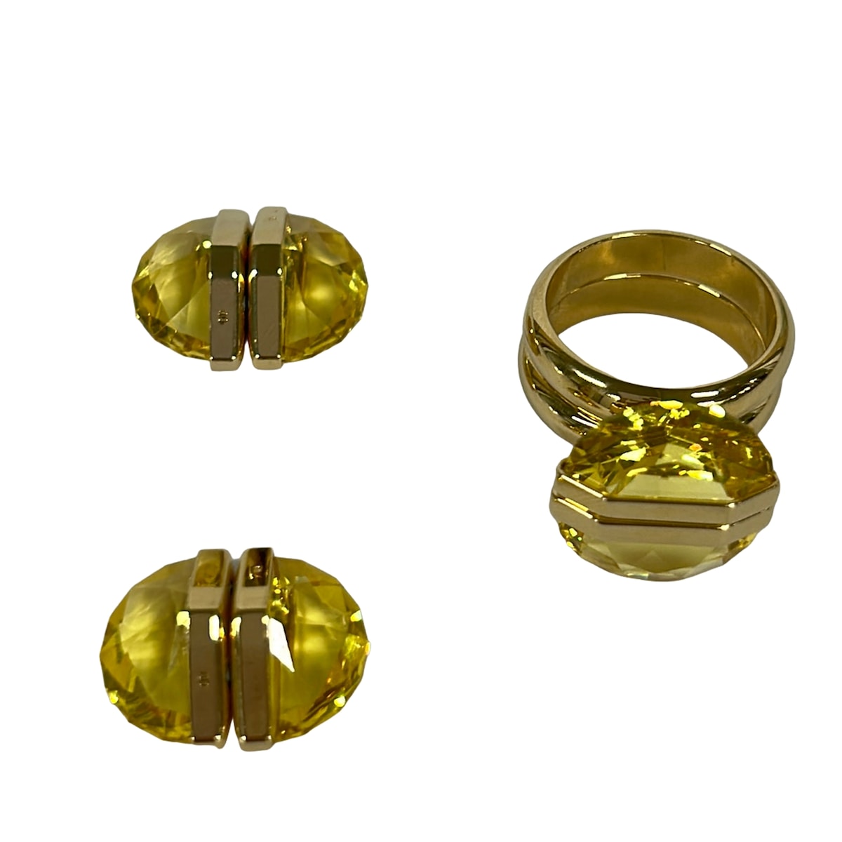 【新着】【中古】SWAROVSKI(スワロフスキー) アクセサリー リング×1点/イヤリング×1点 ゴールド×イエロー