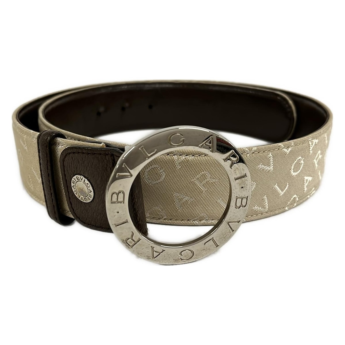【新着】【中古】BVLGARI(ブルガリ) ロゴマニア ベルト ベージュ×白×ダークブラウン レザー