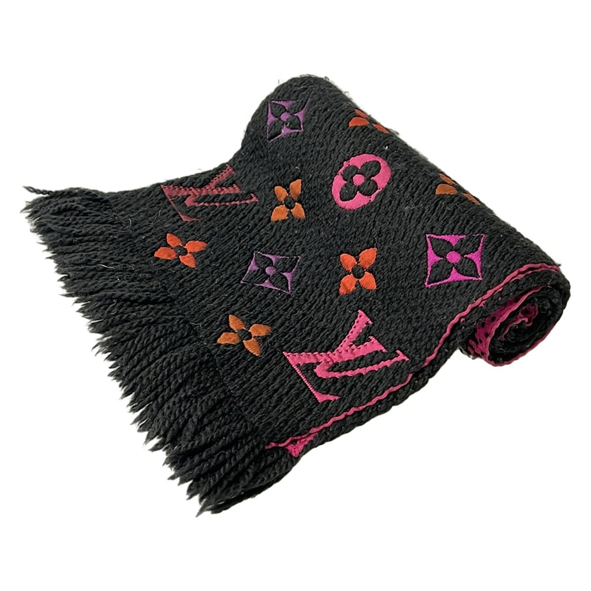 【新着】【中古】LOUIS VUITTON(ルイヴィトン) エシャルプロゴマニア マフラー ノワール ウール、シルク