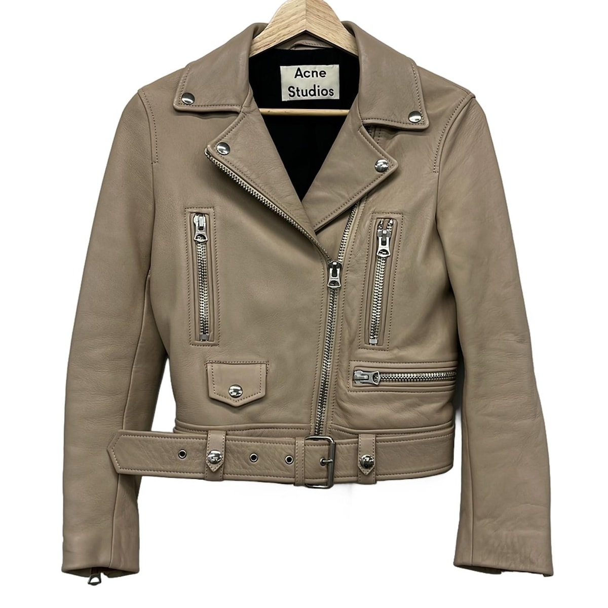 【中古】ACNE STUDIOS(アクネ ストゥディオズ) ライダースジャケット 長袖/なめし革 サクラ色ベージュ