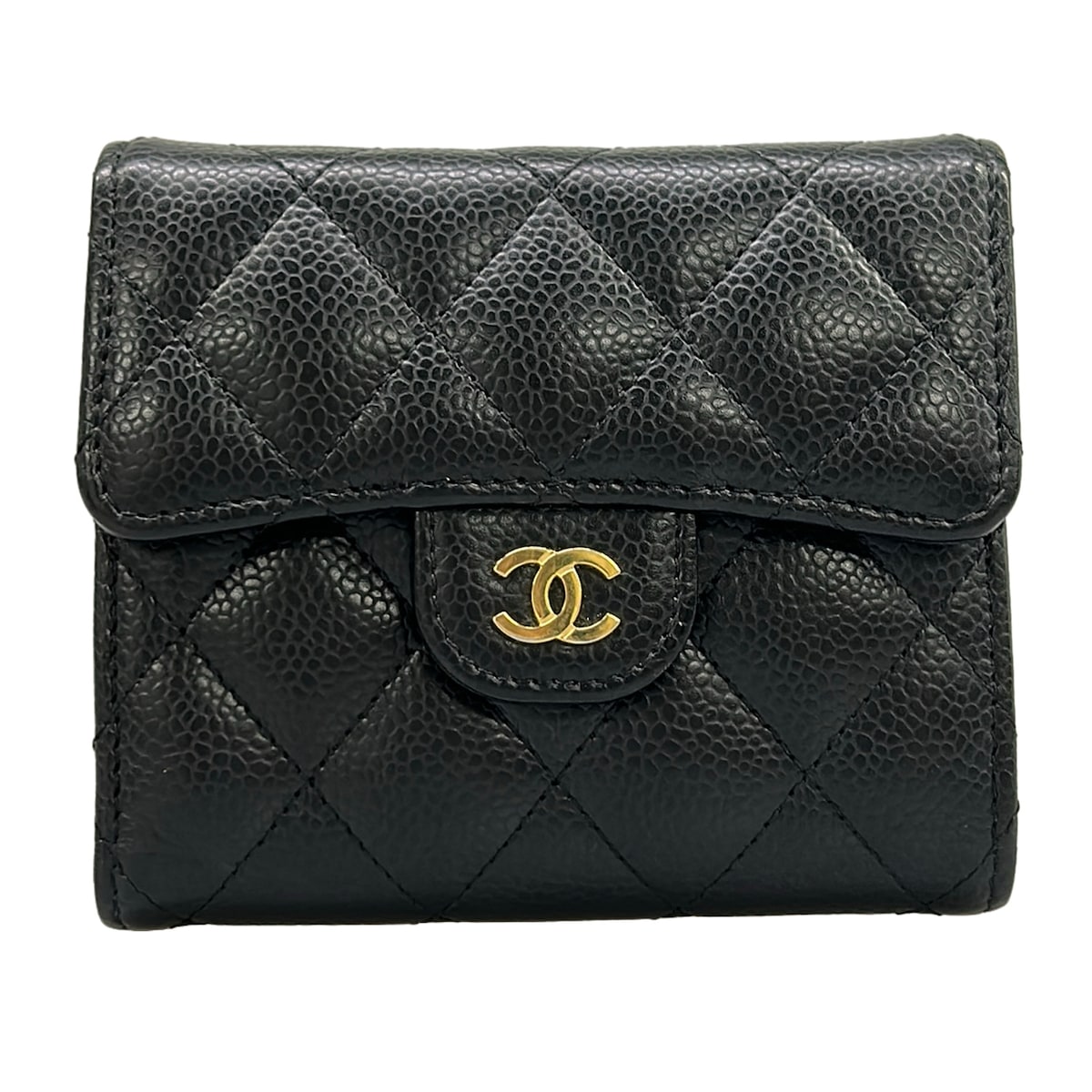 【新着】【中古】CHANEL(シャネル) マトラッセ 3つ折り財布 ゴールド金具 黒 81,994円