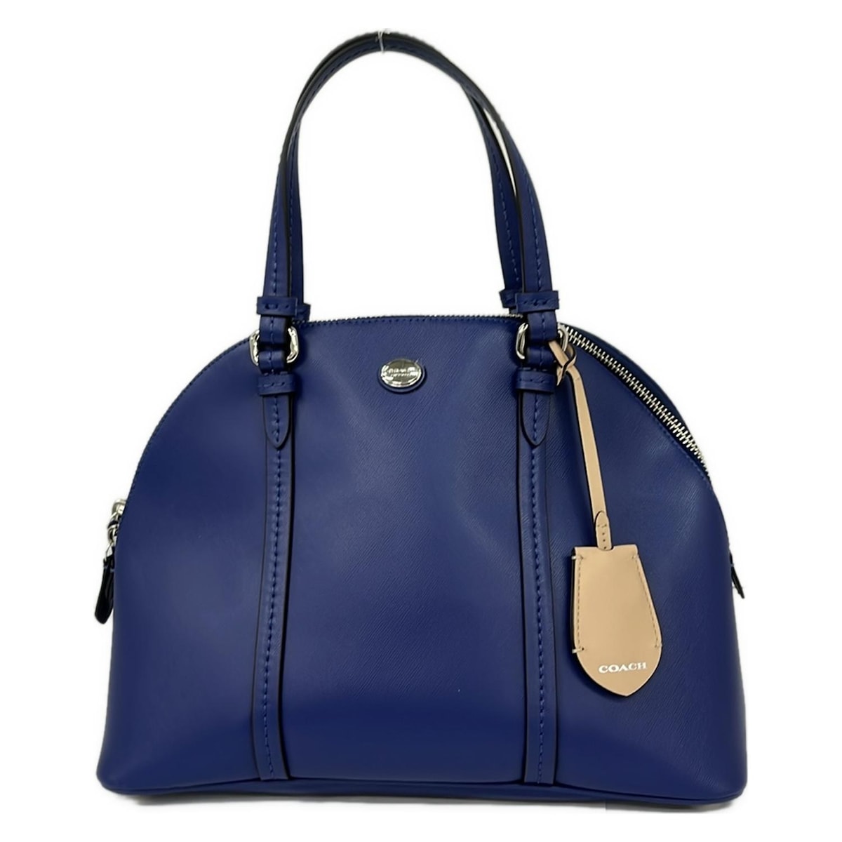 【中古】COACH(コーチ) ペイトンレザーコーラドームドサッチェル ハンドバッグ ネイビー レザー