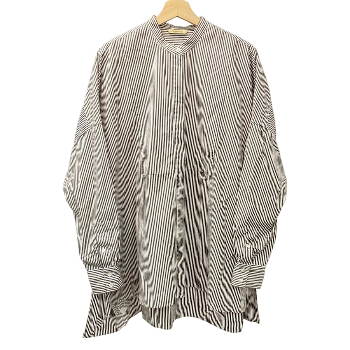 【新着】【中古】Curensology(カレンソロジー) ワンピース 長袖/ひざ丈/ストライプ/ノーカラー/シャツワンピ 白×ダークブラウン
