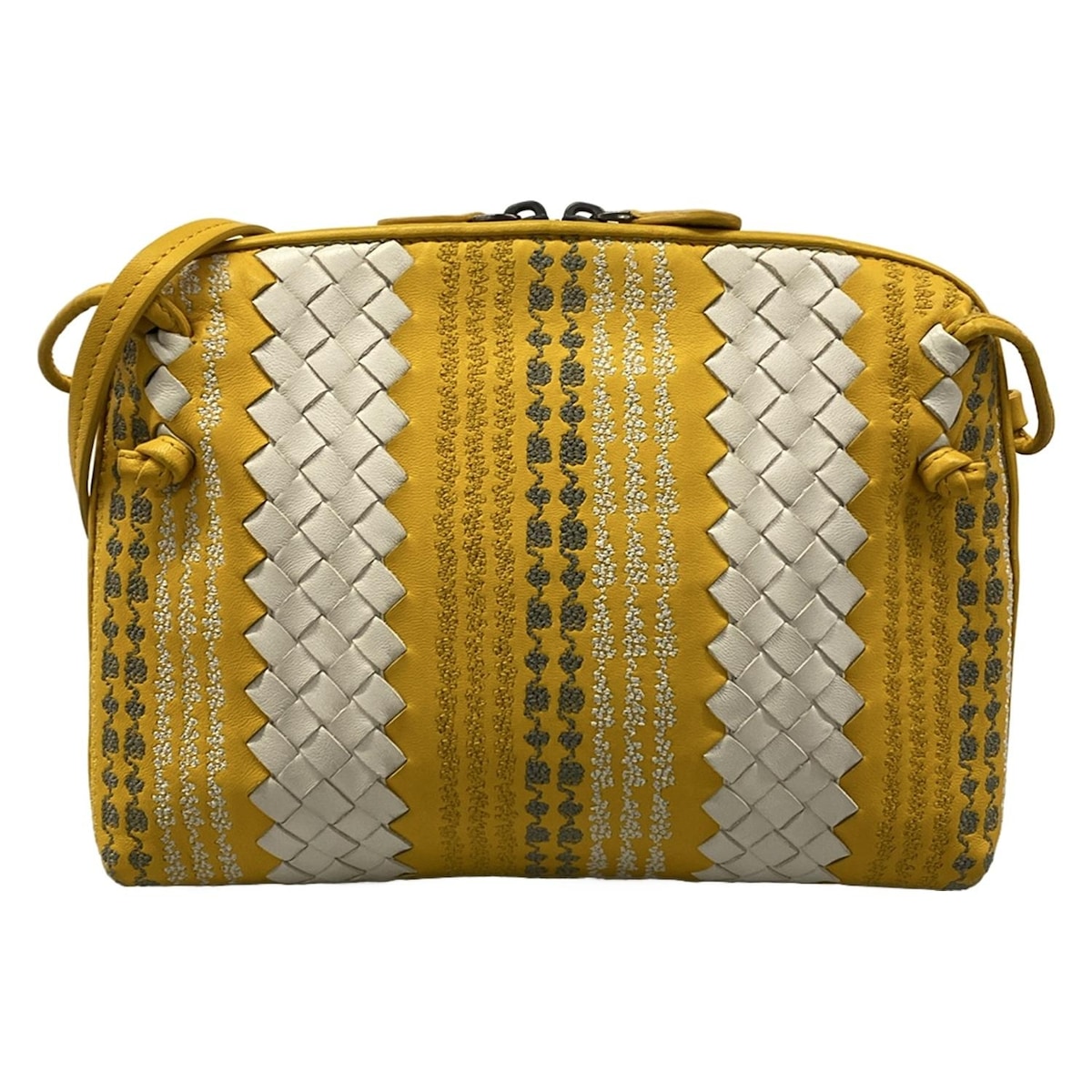 【新着】【中古】BOTTEGA VENETA(ボッテガヴェネタ) ノディーニ,イントレチャート ショルダーバッグ イエロー×白×グレー レザー