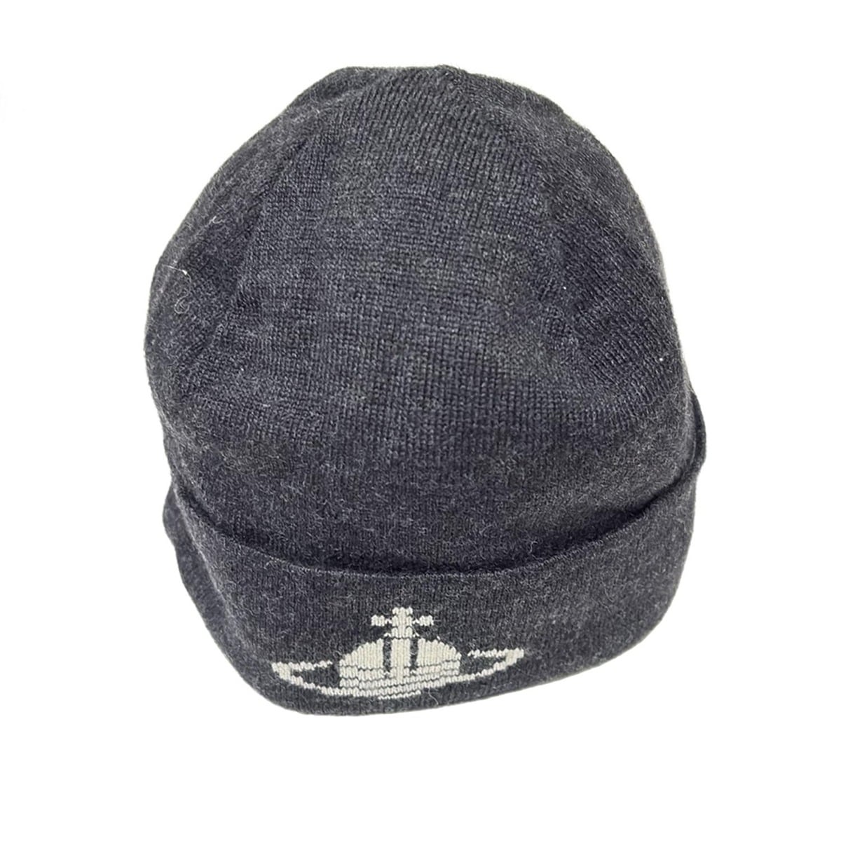 【新着】【中古】VivienneWestwood ACCESSORIES(ヴィヴィアンウエストウッドアクセサリーズ) ニット帽 黒×アイボリー ウール