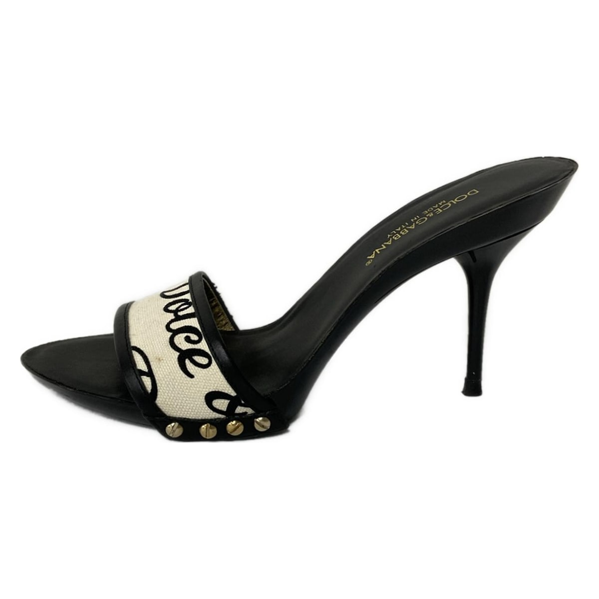 【新着】【中古】DOLCE&GABBANA(ドルチェアンドガッバーナ) ミュール アイボリー×黒 レザー