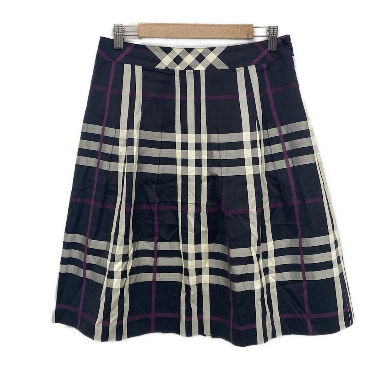 【新着】【中古】Burberry LONDON(バーバリーロンドン) ロングスカート チェック柄 ネイビー×白×パープル