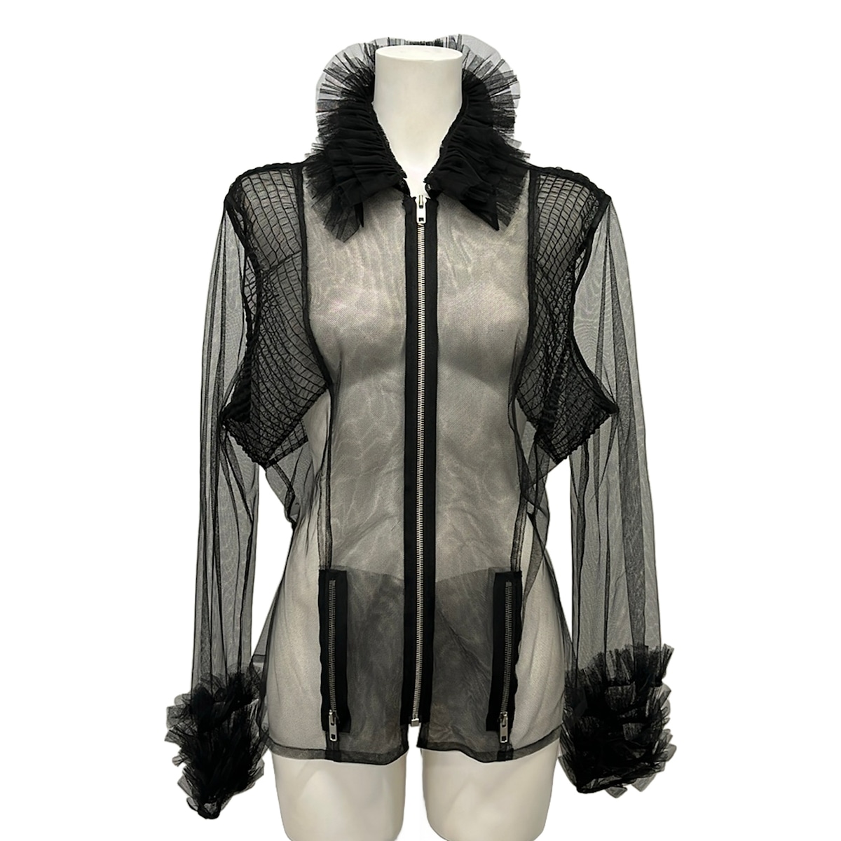 【新着】【中古】Maison Margiela(メゾンマルジェラ) ブルゾン メッシュ/シースルー/ジップアップ/フリル/春・秋物 黒