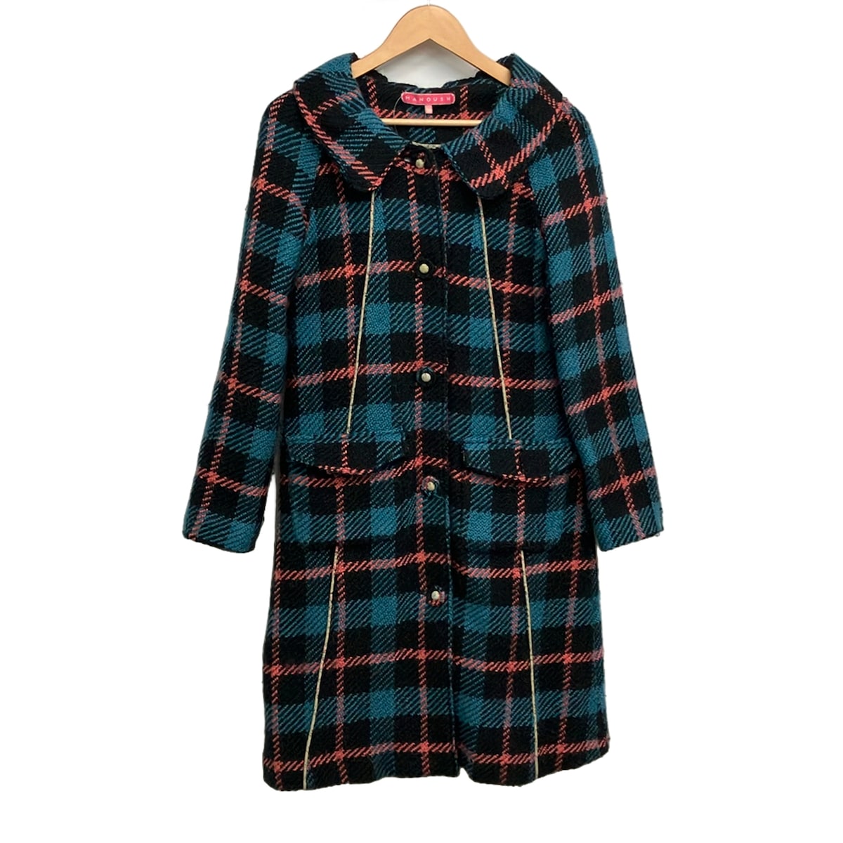 【新着】【中古】MANOUSH(マヌーシュ) コート ニット/チェック柄/冬物 黒×ブルー×マルチ