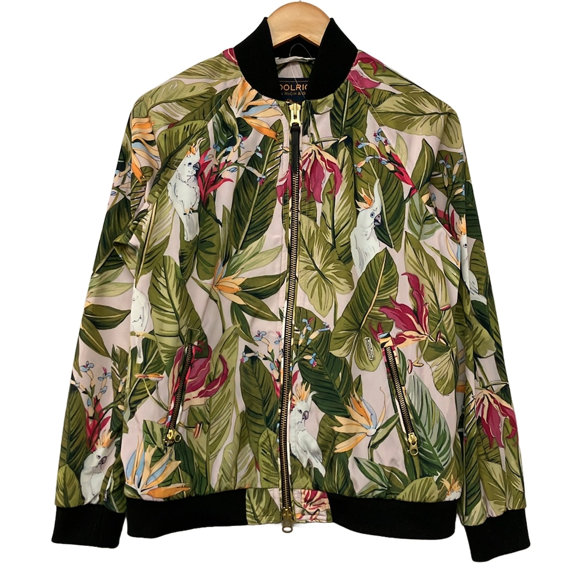 【中古】WOOLRICH(羊毛金持ち) 上衣 長袖/花柄/鳥/ジップアップ/春/秋 ともし火サクラ色×ライトグリーン×マルチ