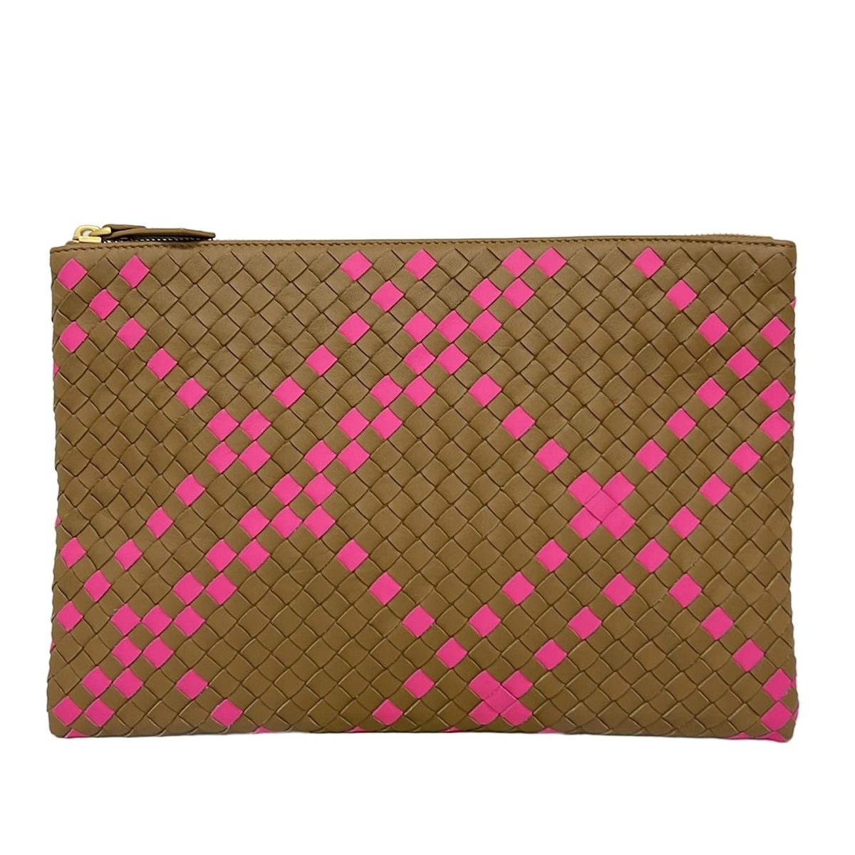 【新着】【中古】BOTTEGA VENETA(ボッテガヴェネタ) イントレチャート クラッチバッグ ライトブラウン×ピンク レザー