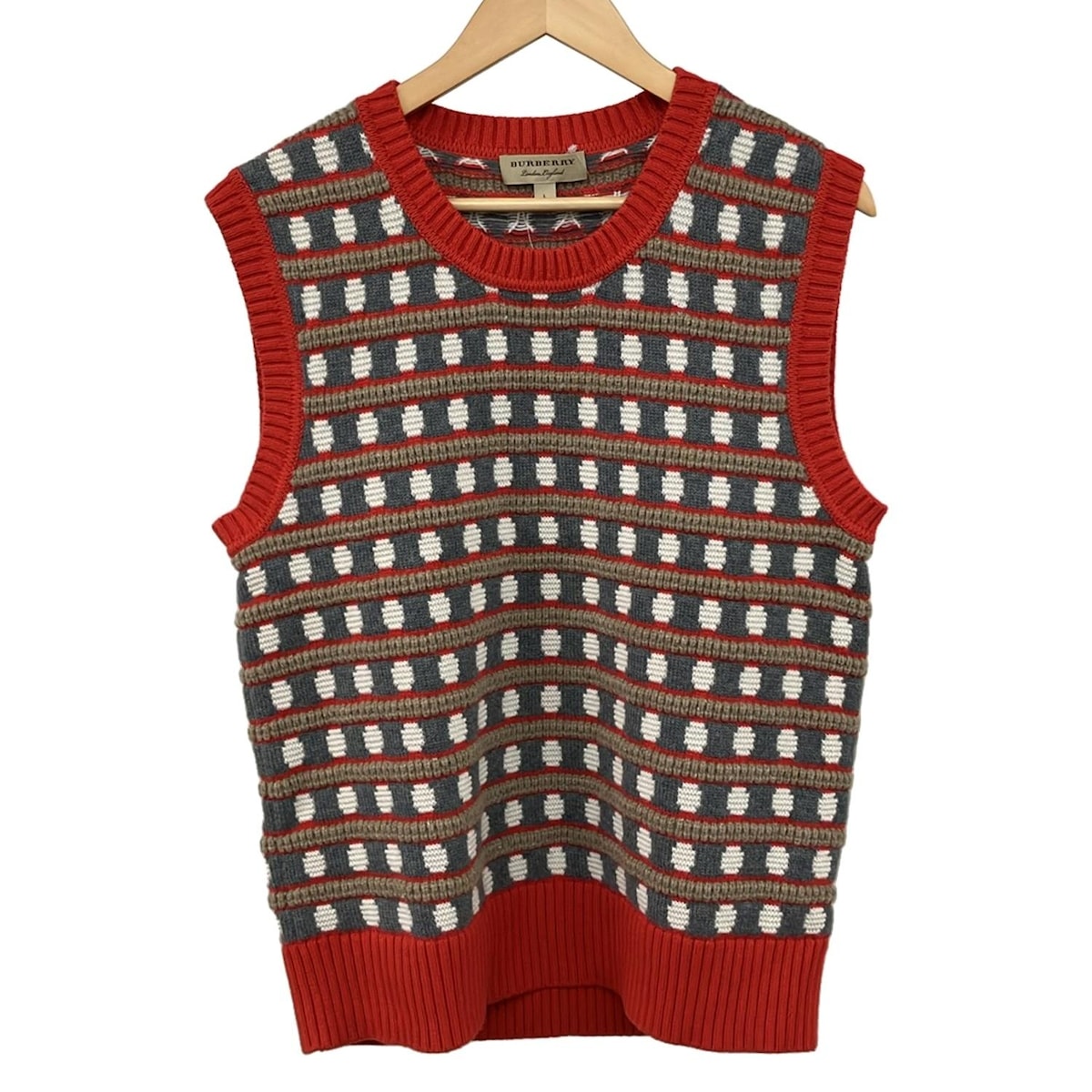 【新着】【中古】BURBERRY LONDON ENGLAND(バーバリーロンドンイングランド) ベスト ニットベスト/ボーダー グレー×レッド×マルチ