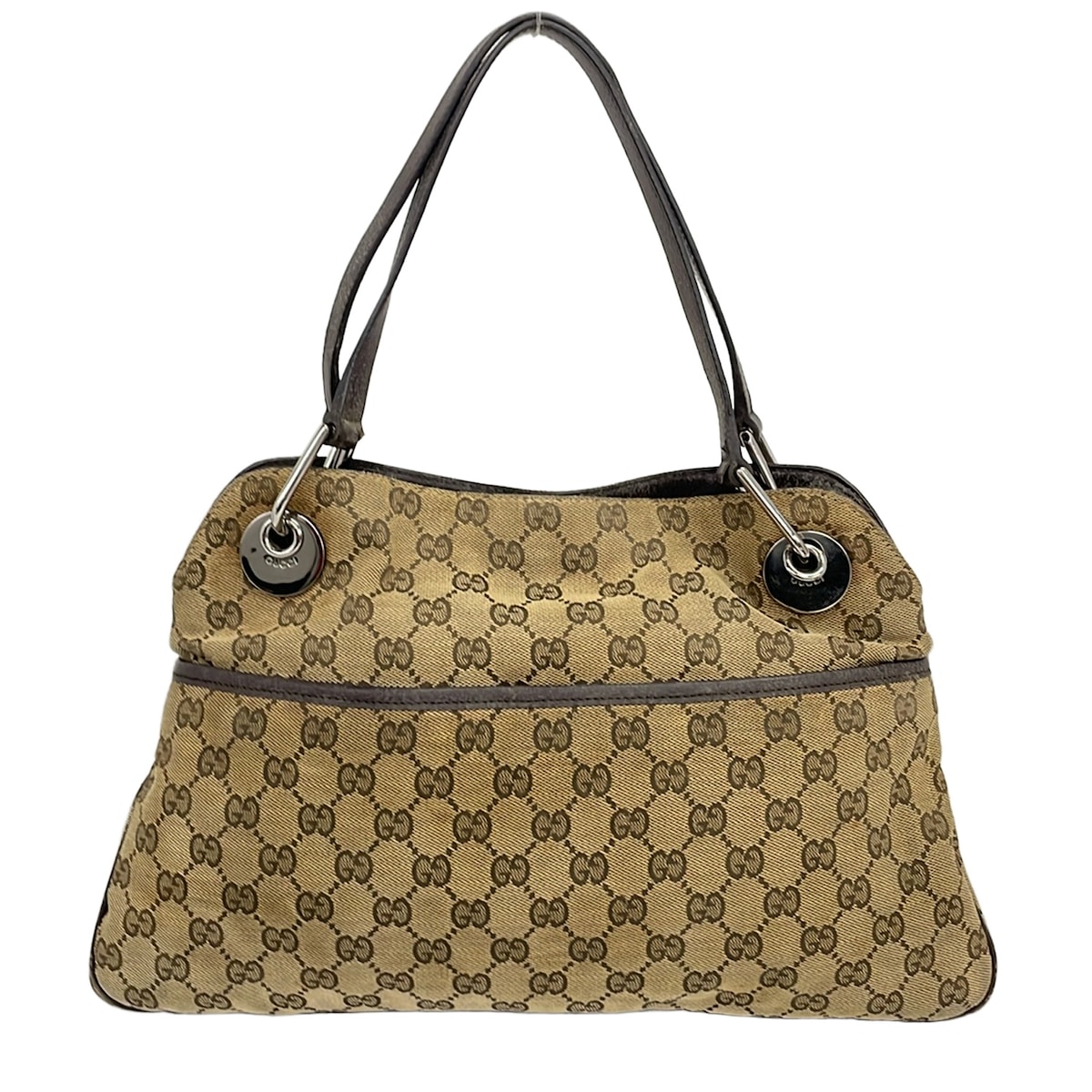 【中古】GUCCI(グッチ) エクリプス トートバッグ ベージュ&times;ブラウン レザー｜ブランディア　店