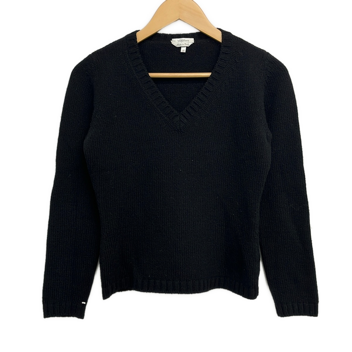 【中古】Max Mara(マックスマーラ) 長袖スウェーター Vのど首 黒
