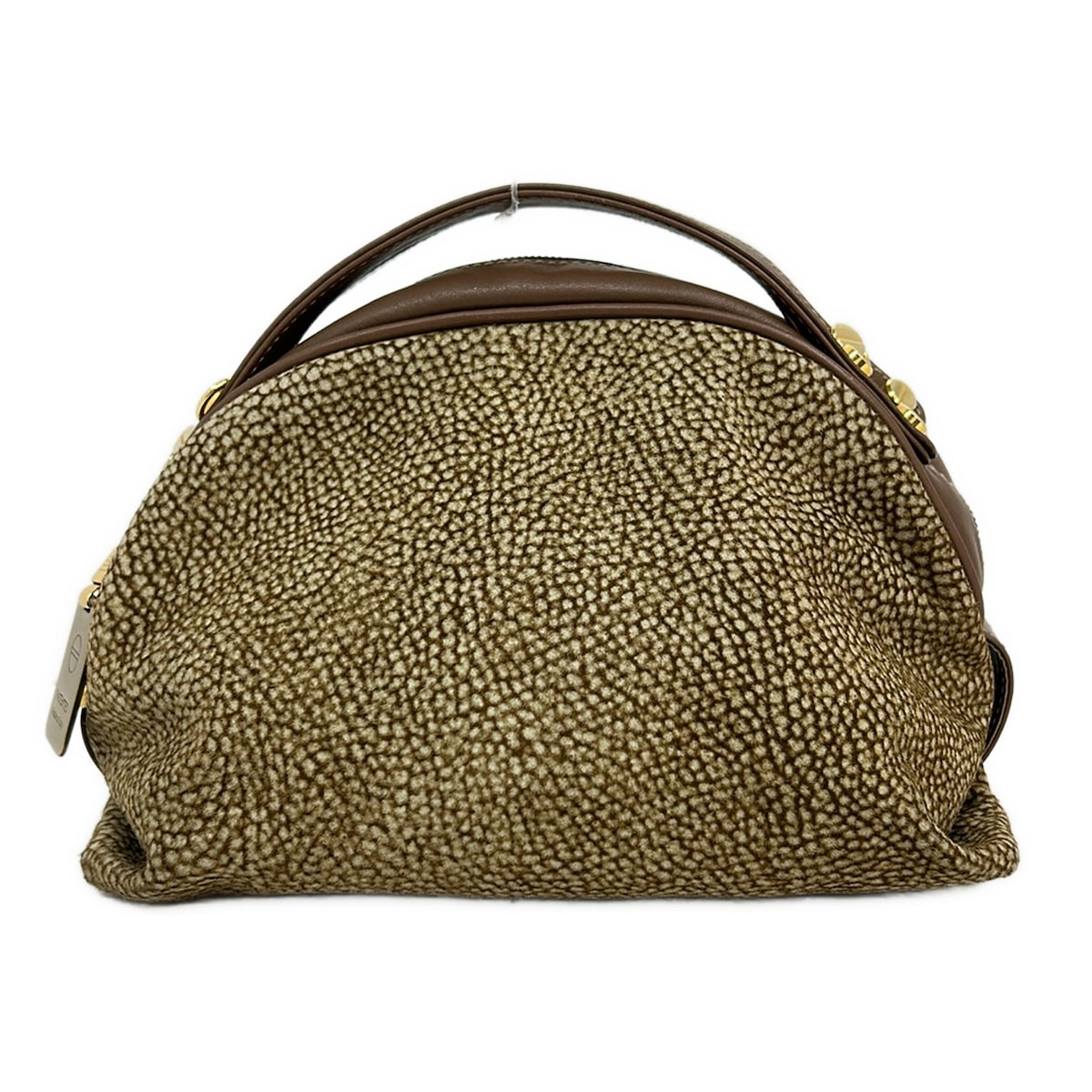 【中古】redwall BORBONESE(レッドウォールボルボネーゼ) ハンドバッグ ベージュ×ライトブラウン×ゴールド レザー