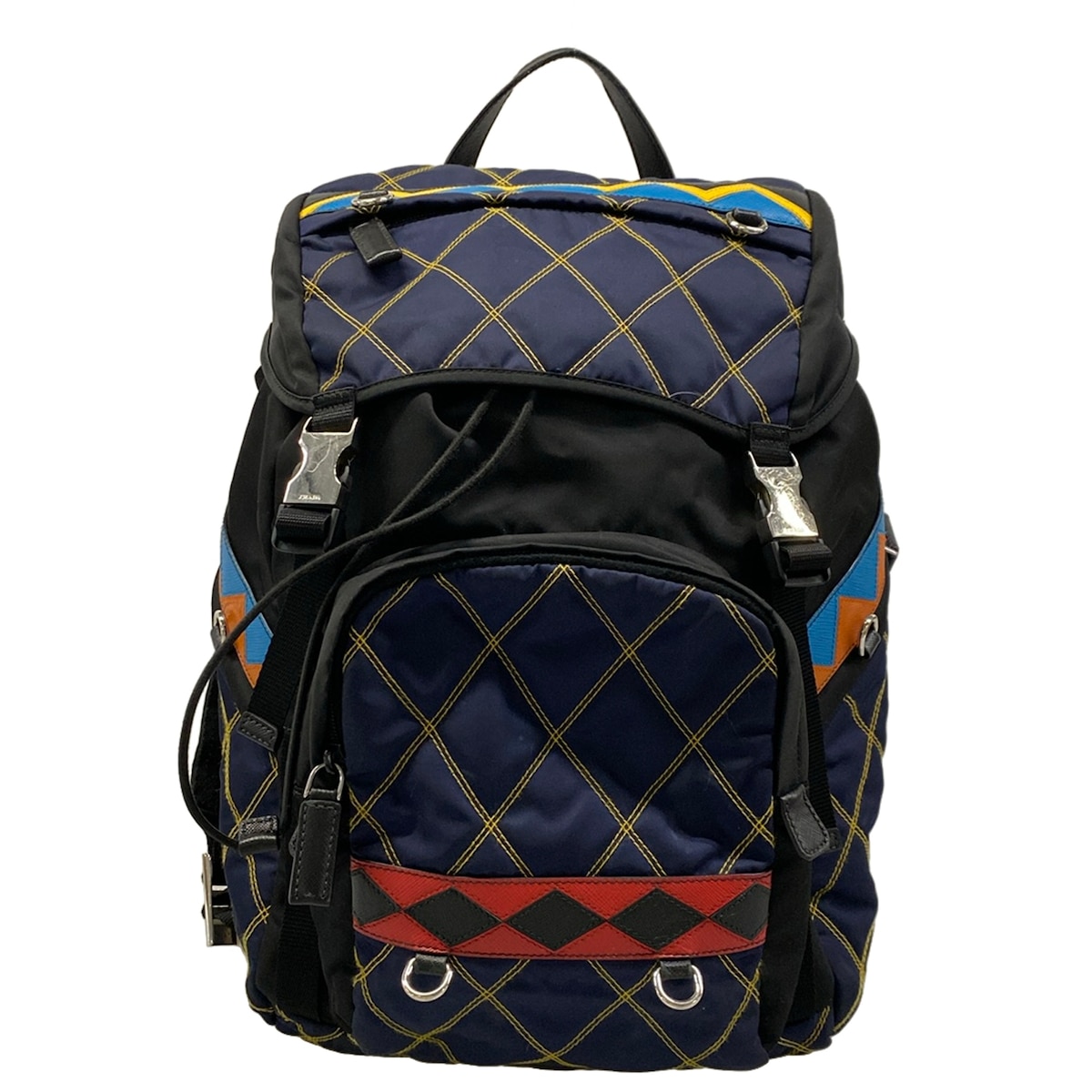【中古】PRADA(プラダ) 背嚢 黒×米国海軍×マルチ