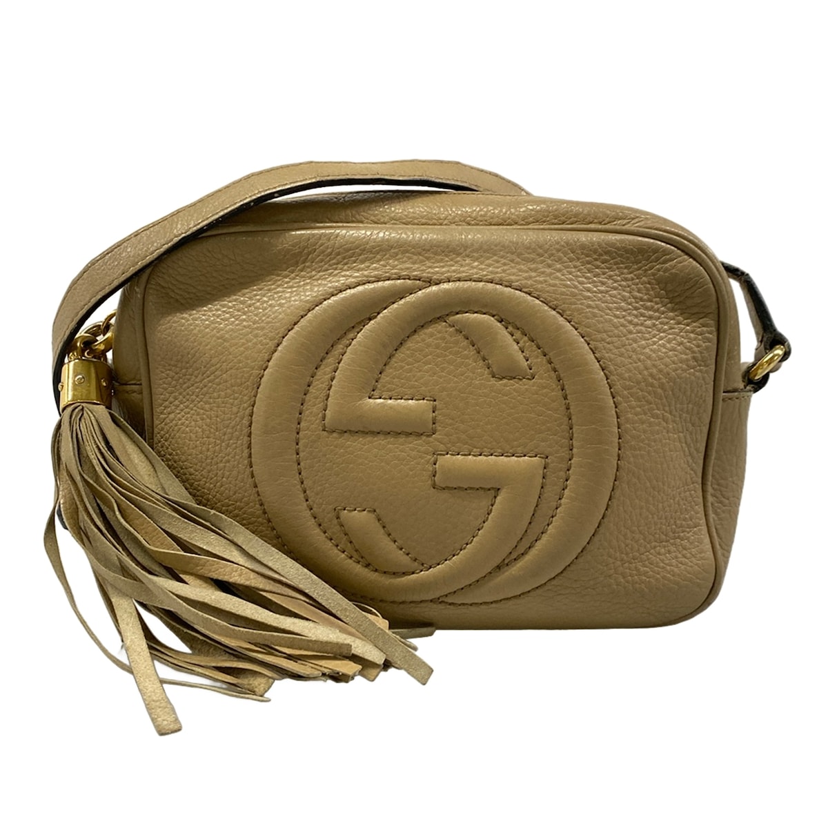 【中古】GUCCI(グッチ) ソーホー ショルダーバッグ タッセル ベージュ なめし革