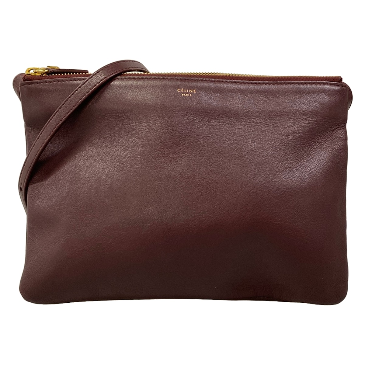 【中古】CELINE(セリーヌ) トリオラージ ショルダーバッグ ボルドーワイン なめし革