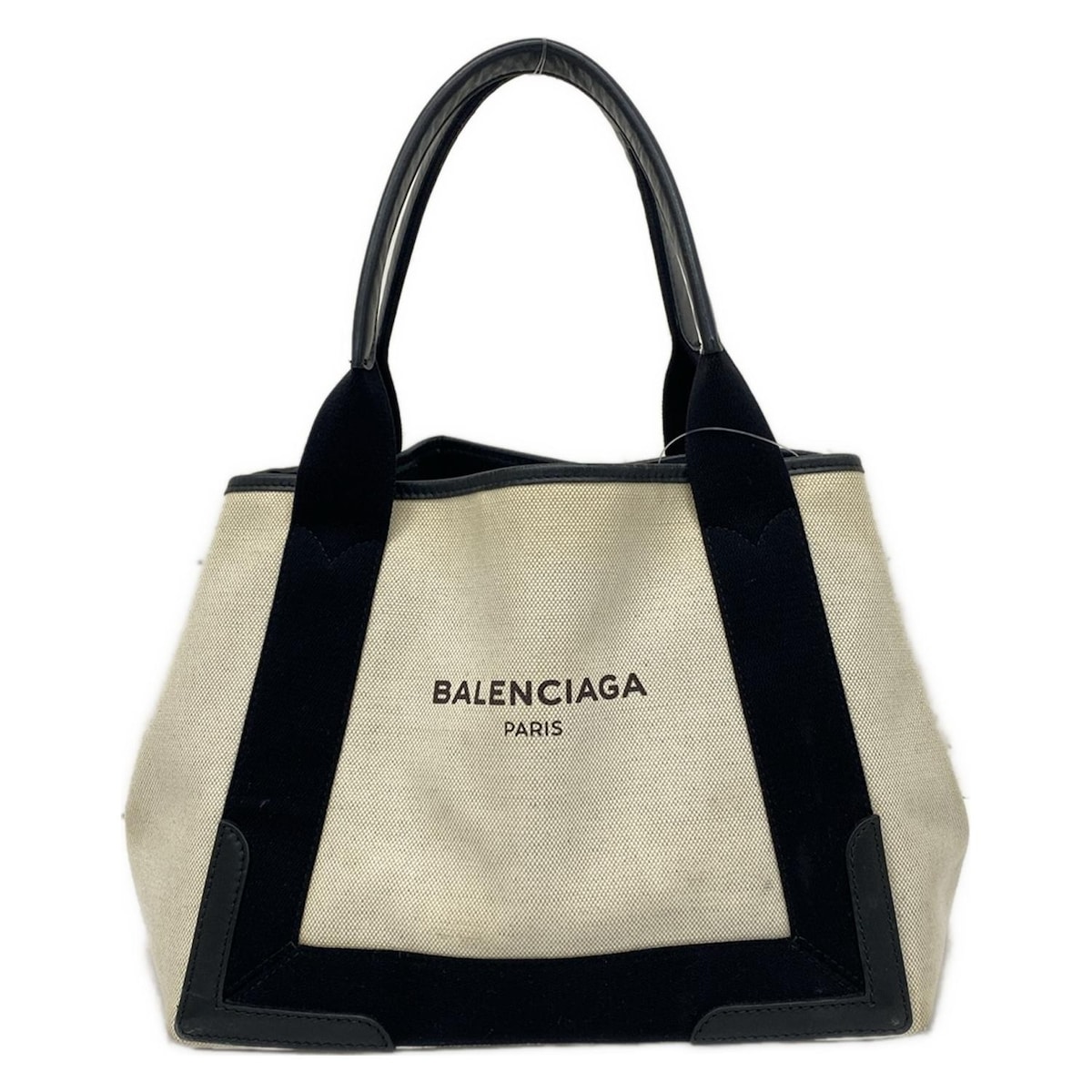 【新着】【中古】BALENCIAGA(バレンシアガ) ネイビーカバスS トートバッグ 黒×アイボリー レザー