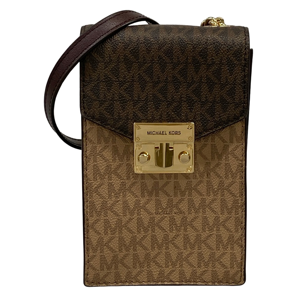 【中古】MICHAEL KORS(マイケル教科課程) ショルダーバッグ ミニ御徒面子 ベージュ×うす暗い赤銅色×赤銅色 なめし革