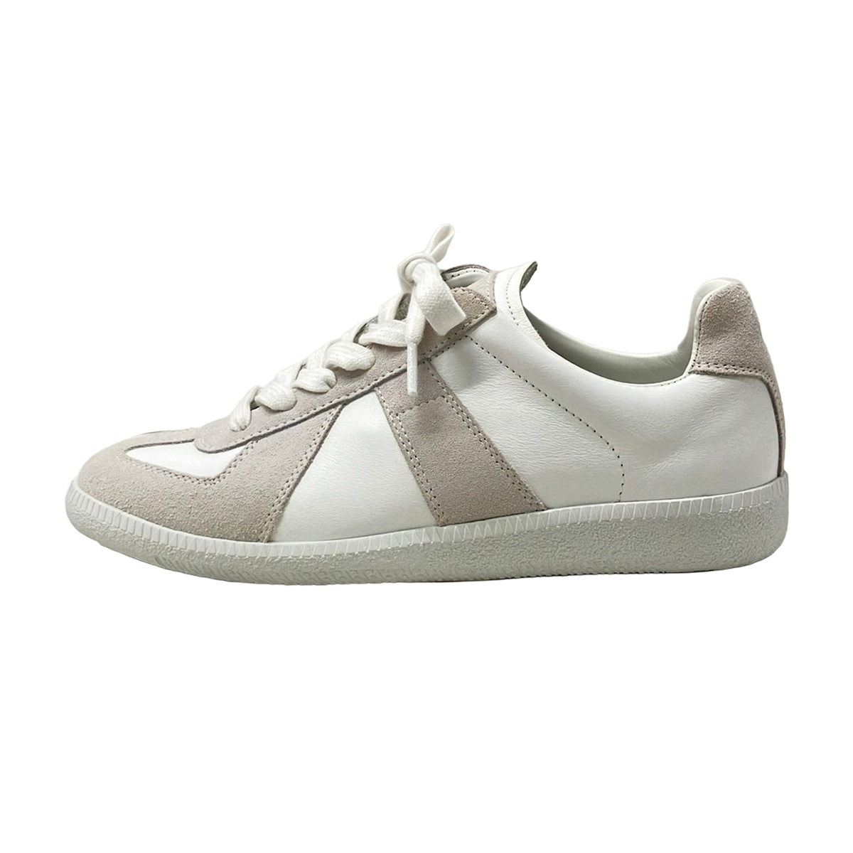 【中古】Maison Margiela(メゾンマルジェラ) 写し物 スニーカー 白×点火装置薄墨色 なめし革