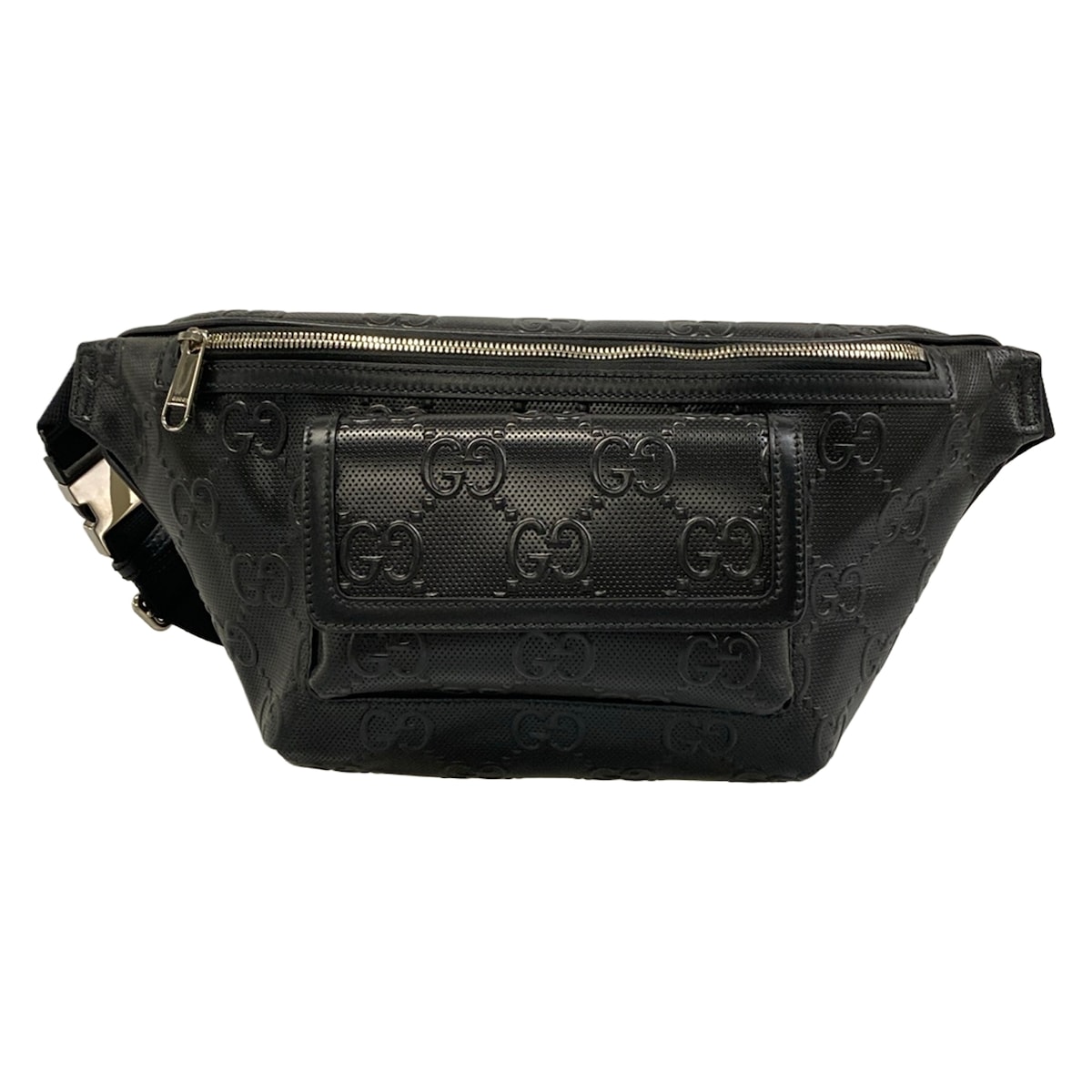 【中古】GUCCI(グッチ) ジャンボ GG ラージ 三尺帯御徒面子 酉の方角合切袋 黒 なめし革