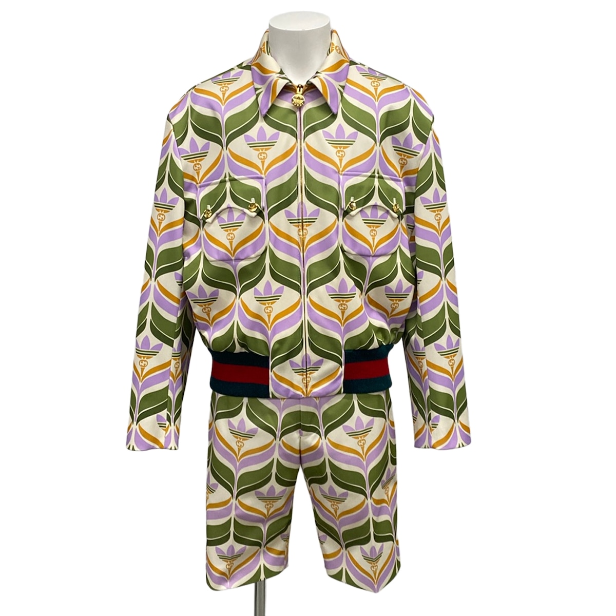 【中古】GUCCI(グッチ) メンズセットアップ adidas共同研究/長袖 ライトグリーン×パープル×マルチ