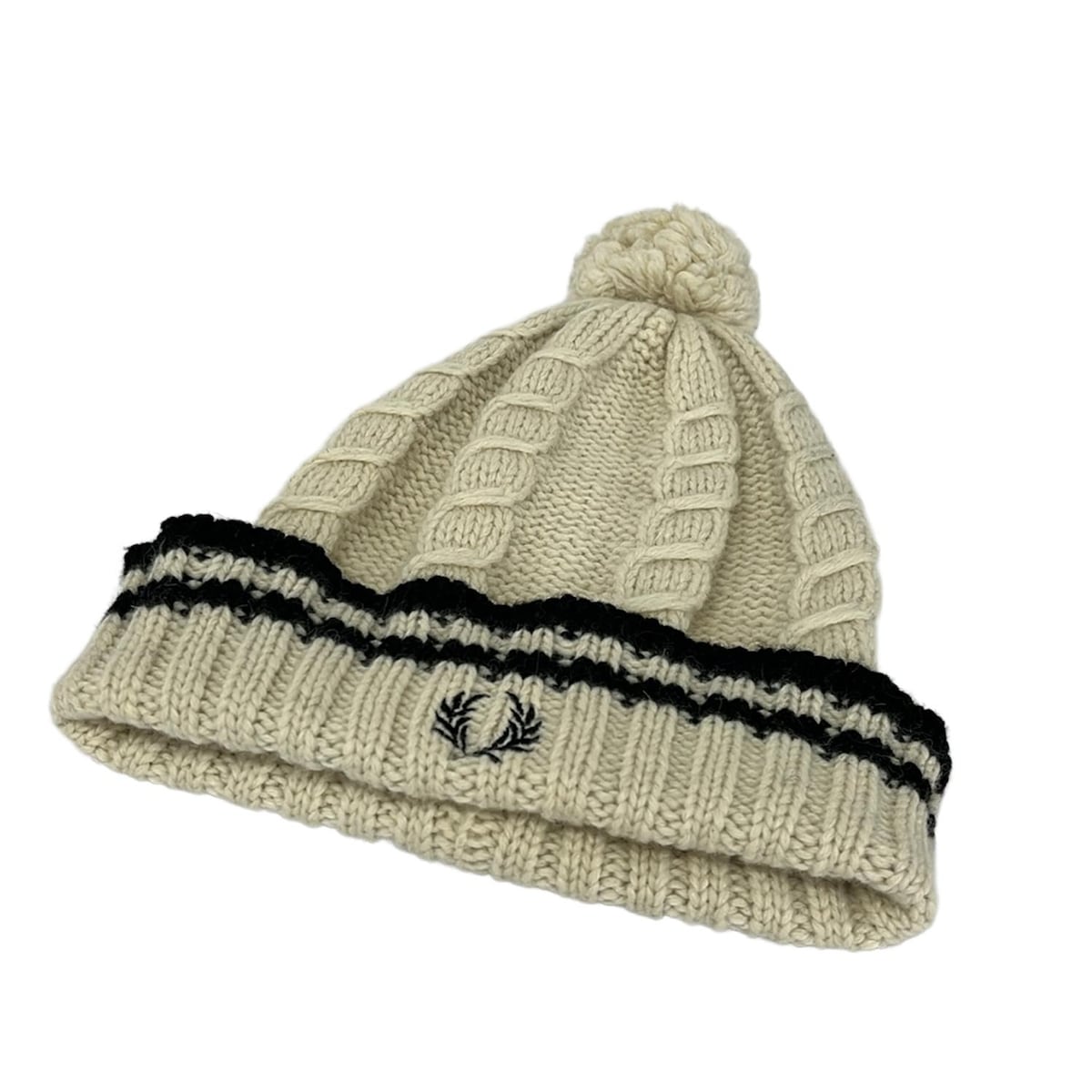 【新着】【中古】FRED PERRY(フレッドペリー) ニット帽 アイボリー×ネイビー ウール