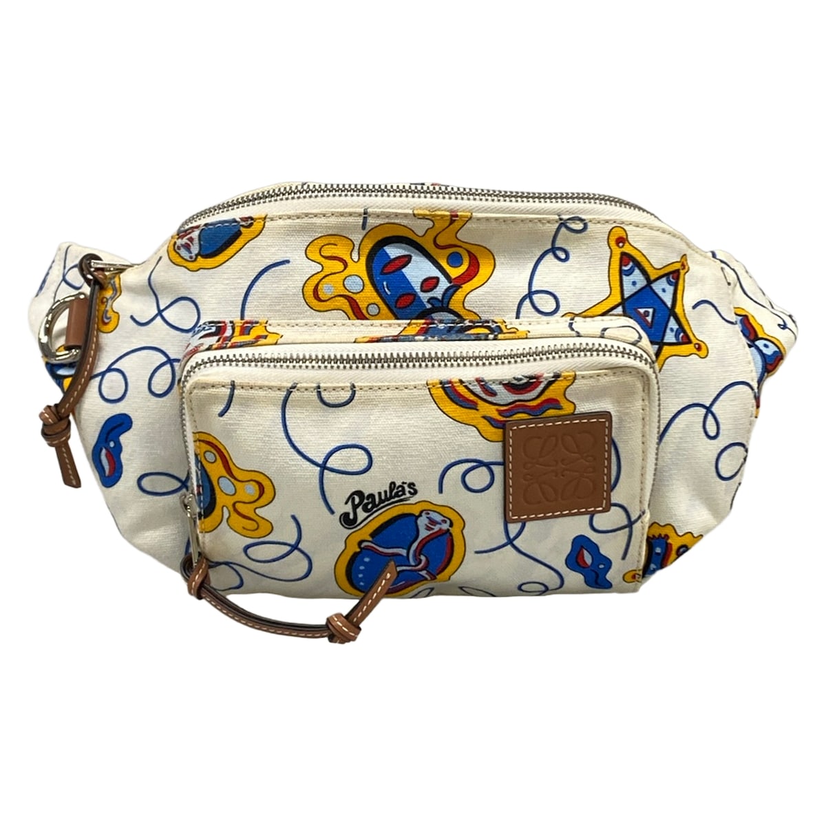 【中古】LOEWE(ロエベ) パウラ 上半身御徒面子 酉の方角合切袋 パウラズイビザ 寄せあわせ 白×オレンジ色×マルチ なめし革