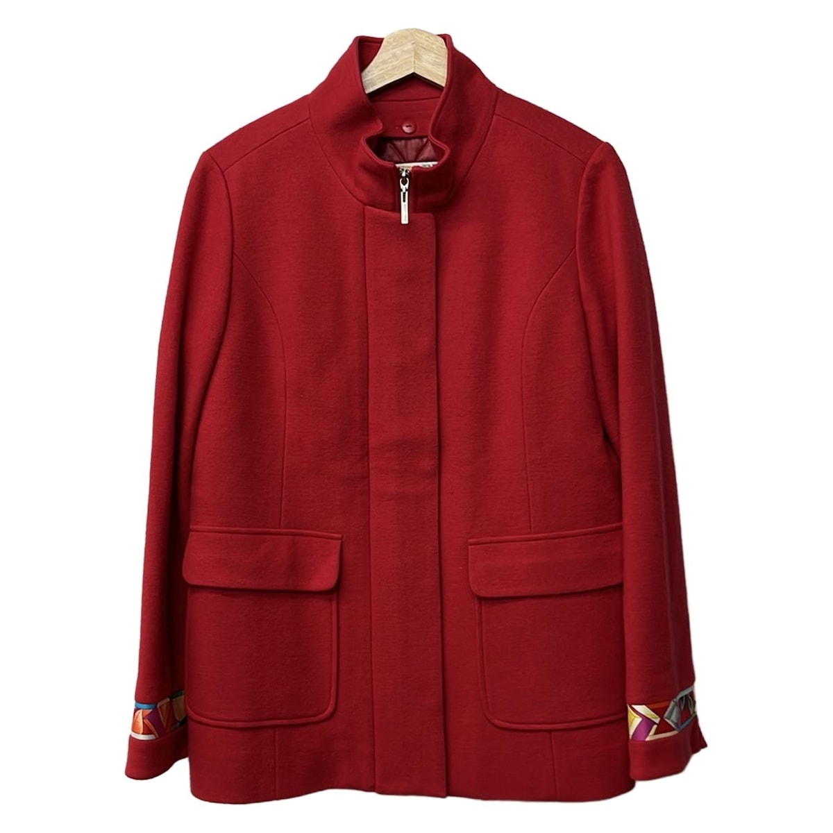 【中古】LEONARD(レオナール) コート 長袖/秋/冬 レッド×マルチ