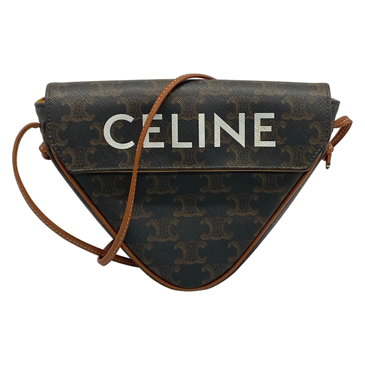 【中古】CELINE(セリーヌ) トリオンフトライアングルバッグ ショルダーバッグ うす暗い赤銅色×赤銅色×白