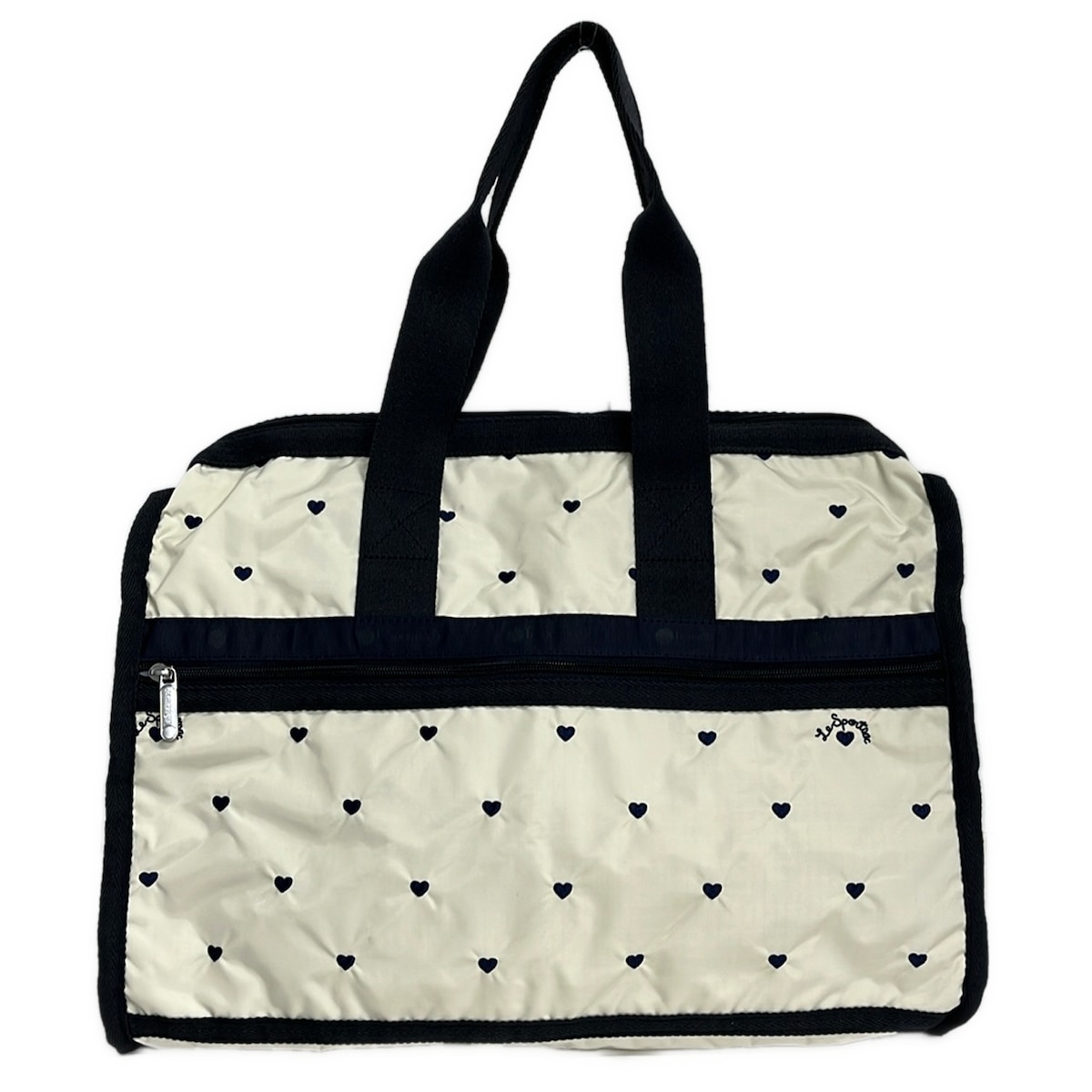 【新着】【中古】LESPORTSAC(レスポートサック) ハンドバック ミニ豆の町/スイス連邦ハート型/刺しゅう 象牙色×米国海軍