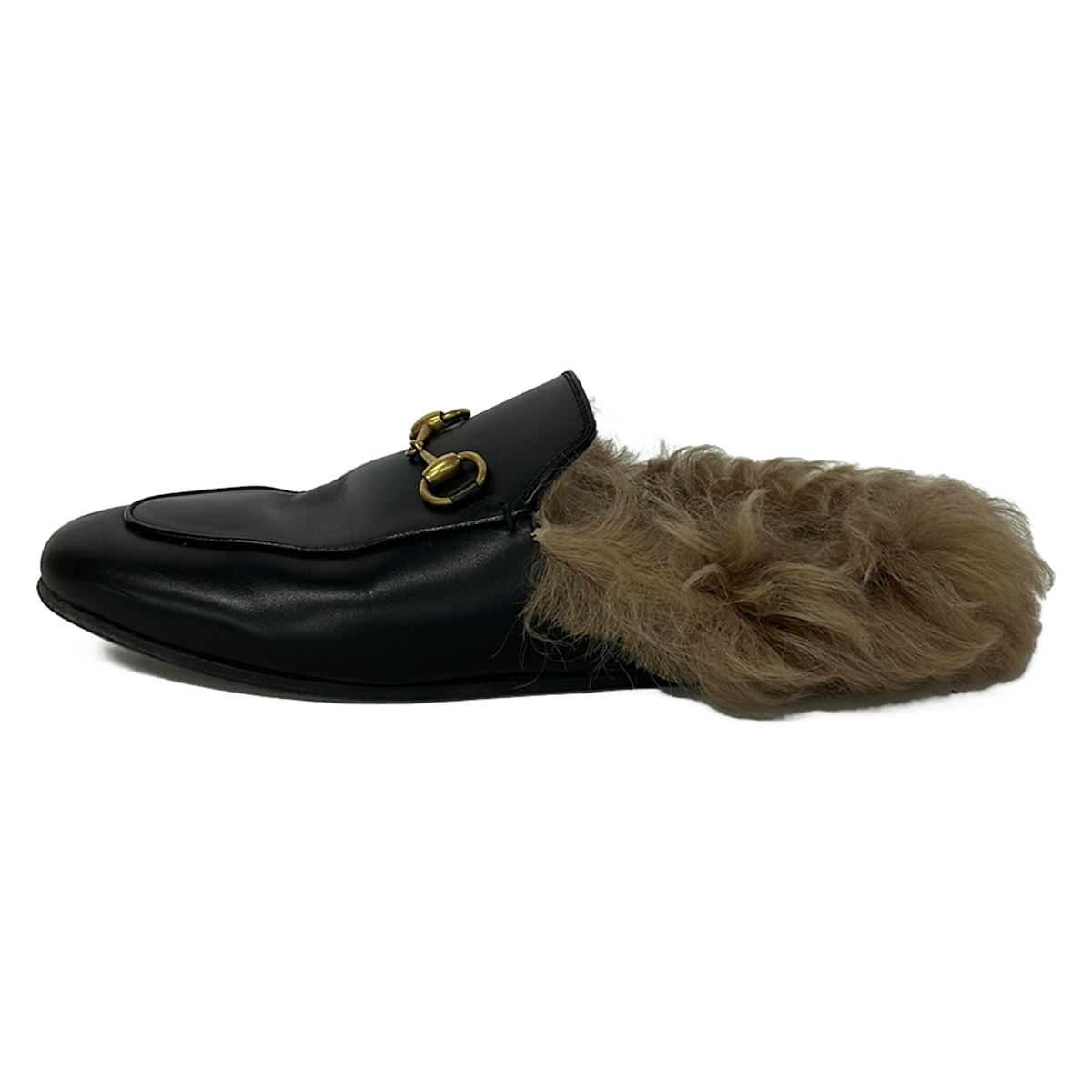 【中古】GUCCI(グッチ) 導管ビット ミュール 黒×ベージュ なめし革、毛革