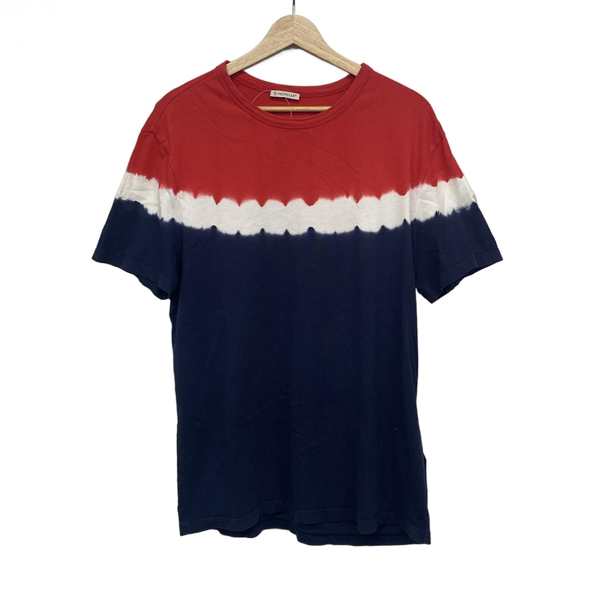 【新着】【中古】MONCLER(モンクレール) 半袖Tシャツ クルーネック ダークネイビー×レッド×白