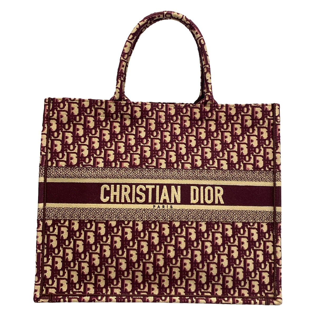 【中古】DIOR/ChristianDior(ディオール/クリスチャンディオール) ブックトートラージバッグ トートバッグ ディオール オブリーク エンブロイダリー ベージュ×ボルドー