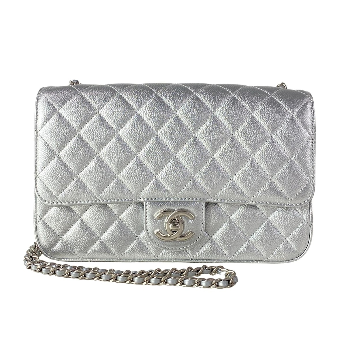 【新着】【中古】CHANEL(シャネル) シングルフラップマトラッセ ショルダーバッグ チェーンショルダー/シルバー金具 シルバー