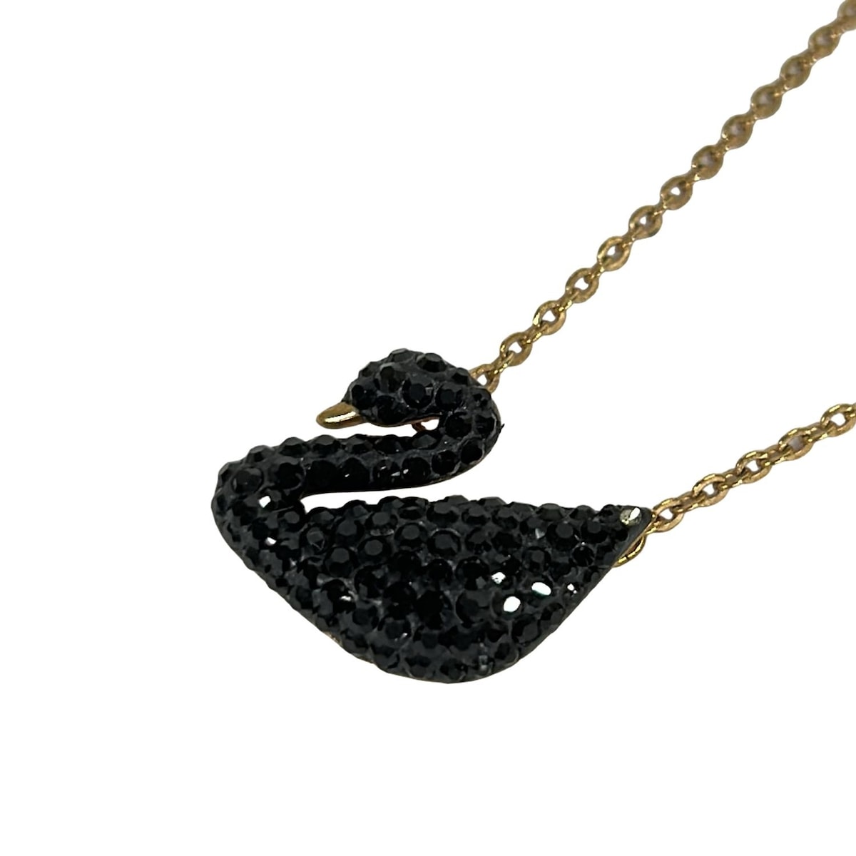【中古】SWAROVSKI(スワロフスキー) ネックレス スワン ピンクゴールド×黒