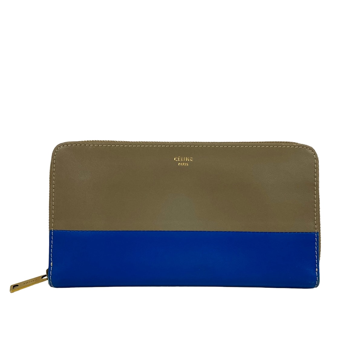 【新着】【中古】CELINE(セリーヌ) 長財布 ラウンドファスナー グレーベージュ×ブルー レザー