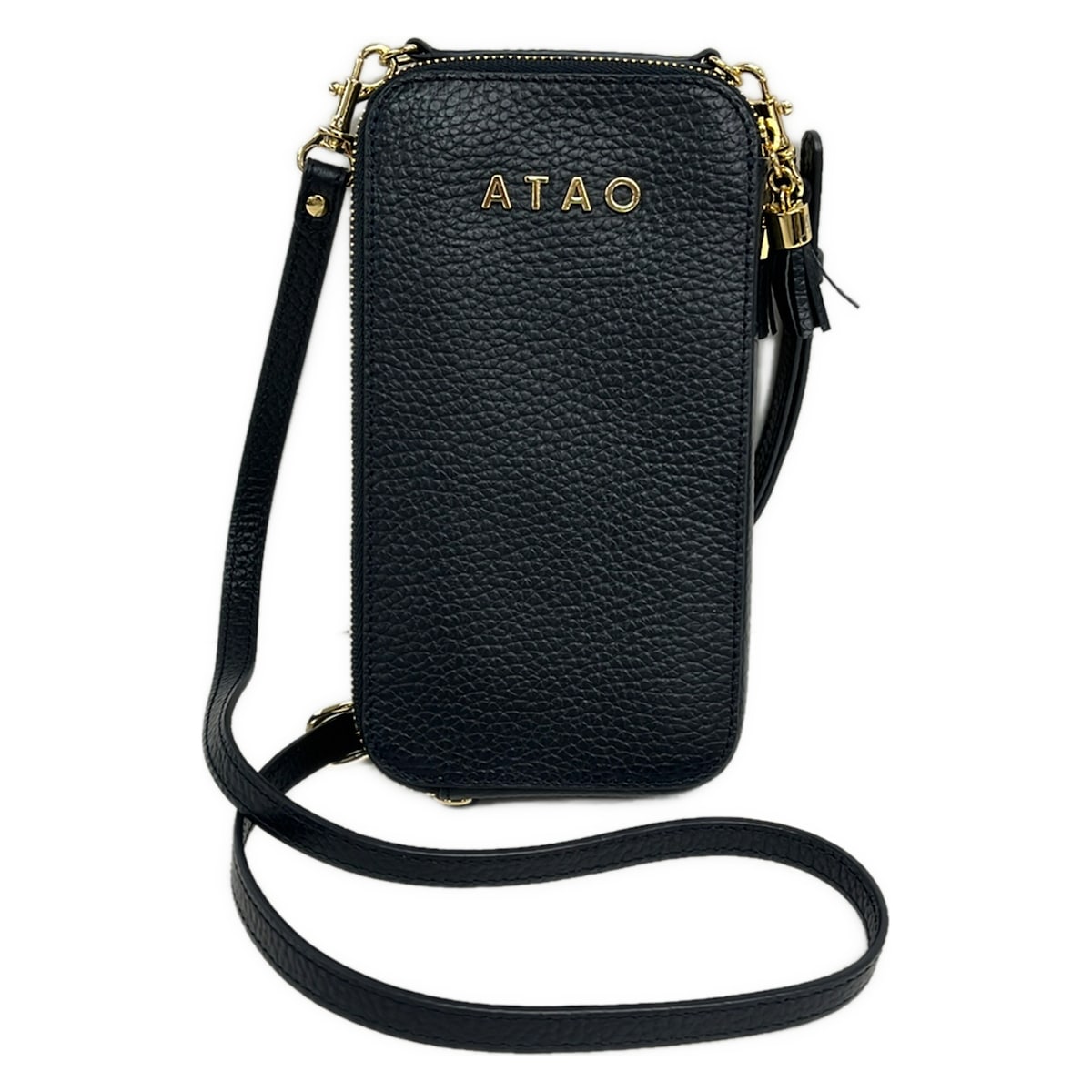 【新着】【中古】ATAO(アタオ) 財布 ショルダーウォレット/L字ファスナー/ストラップ着脱可 ネイビー レザー