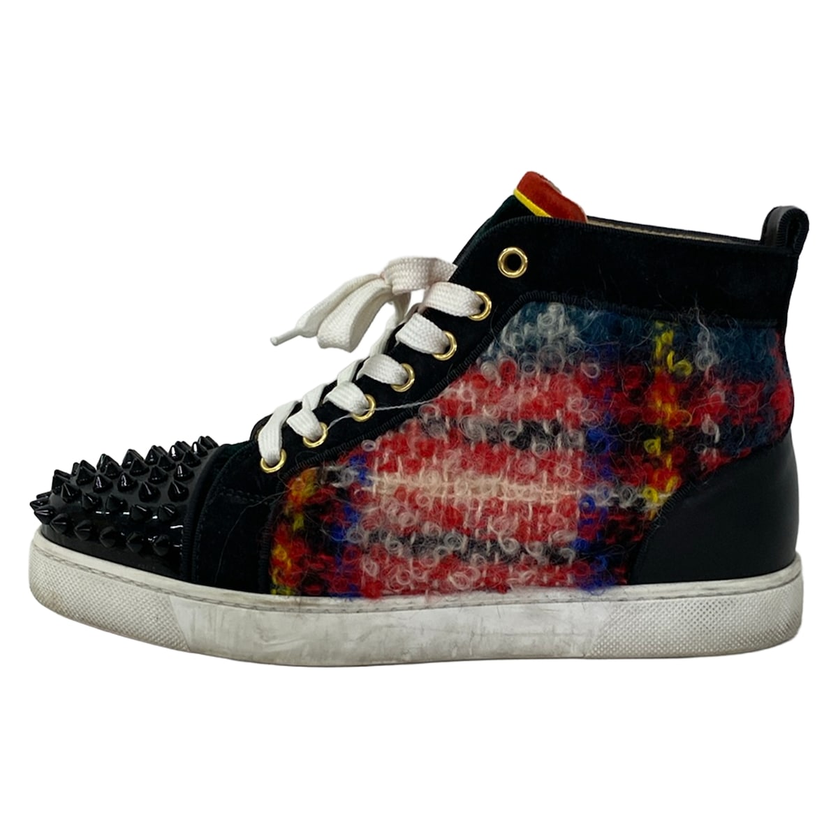 【中古】CHRISTIAN LOUBOUTIN(クリスチャンルブタン) スニーカー スタッズ/ご機嫌撥ねのける 黒×赤いこと×マルチ 羊毛、なめし革