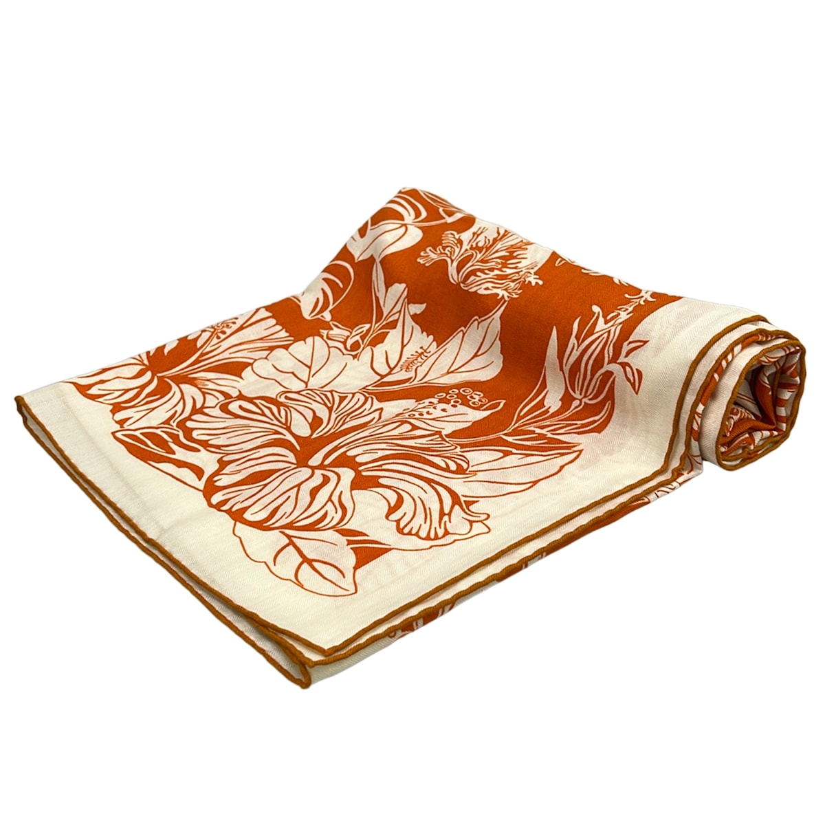 【中古】HERMES(エルメス) カレジェアン/カレ140 袈裟(肩かけ) FLAMINGO PARTY（フラミンゴ・寄り合い） オランジュキュイ×白 カシミール、地絹