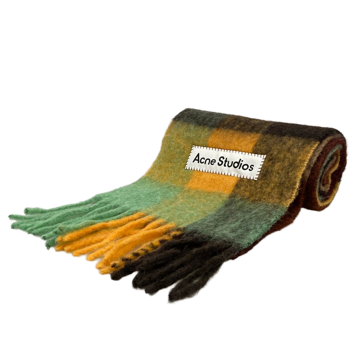【中古】ACNE STUDIOS(アクネ ストゥディオズ) 消音装置 読み合わせる柄 ボルドーワイン×靉靆たる黄色×マルチ 羊毛、アルパカ
