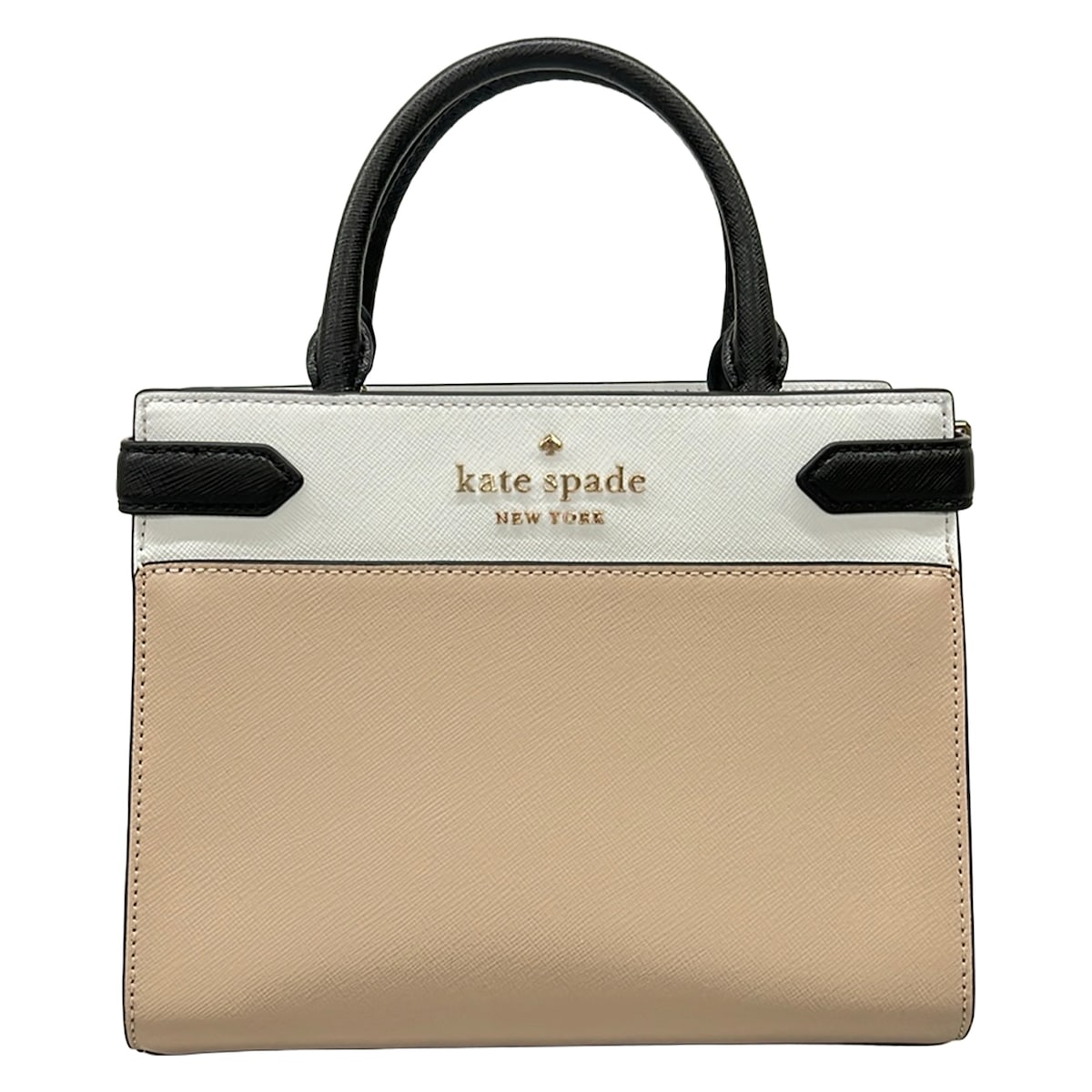 【中古】Kate spade(ケイトスペード) ステイシー カラーブロック スモール サッチェル ハンドバッグ ベージュ×白×黒 レザー